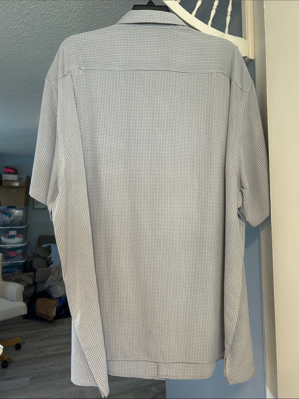 Roundtree & Yorke Short Sleeve Grey Micro-Check Hangout Button-Up Shirt Size 4XB - Picture 3 of 8